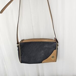 Mark Cross Coated Leather Signature Canvas Herringbone Crossbody Bag